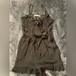 The Impeccable Pig Black Romper with Ruffles, Medium